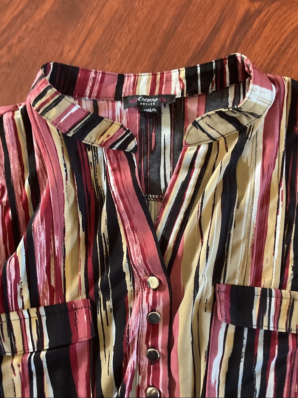 Cocomo Petite Vertical Stripe Blouse in Pink, Black & Cream - Picture 3 of 5